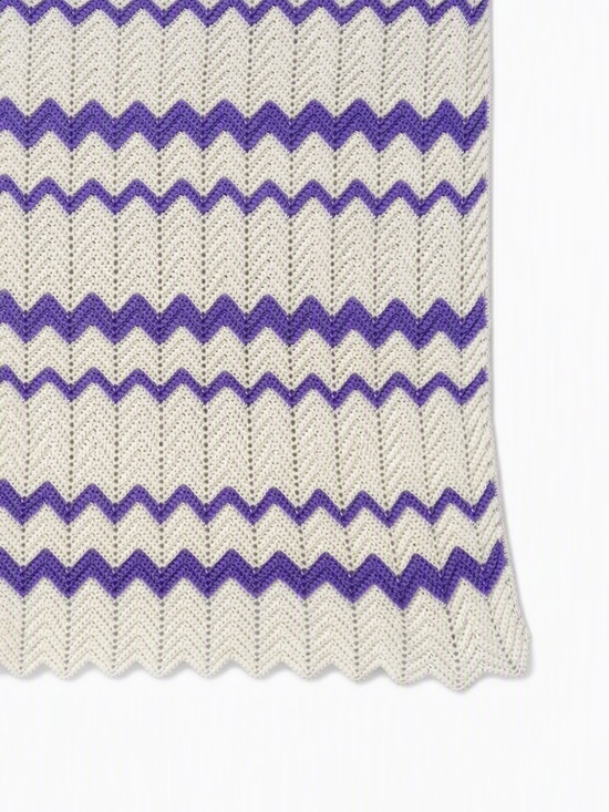 Vintage Other - Vintage Handmade Lavender and White ZigZag Pattern Knit Throw Blanket